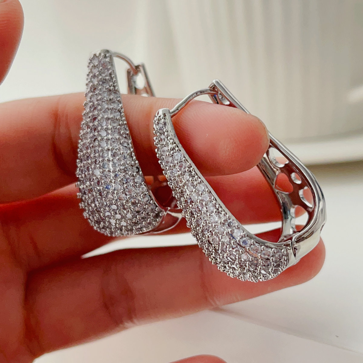 Silver zircon hoops