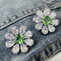 Green big zircon flower earrings