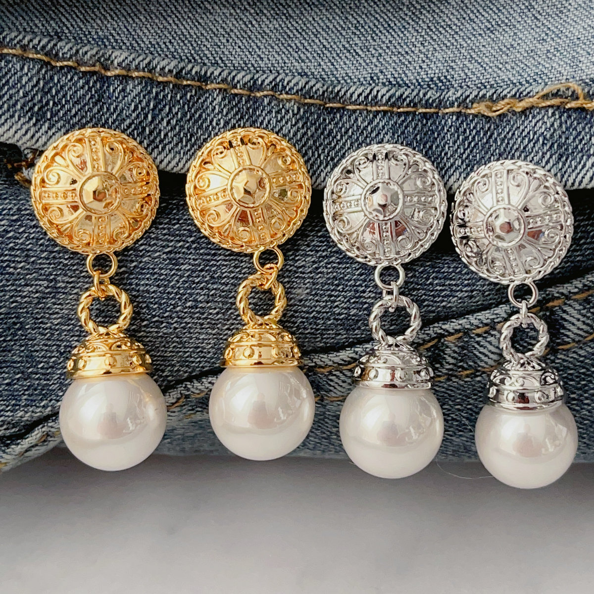 Pearl drop long earrings