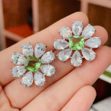 Green big zircon flower earrings