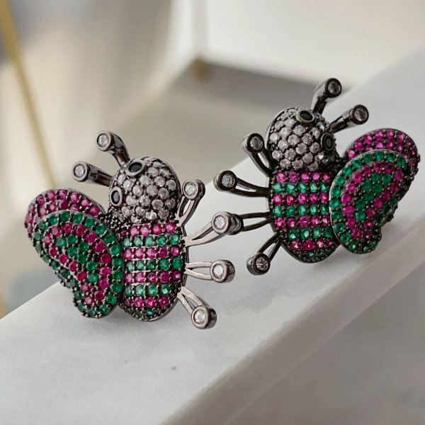 Pave bee earrings