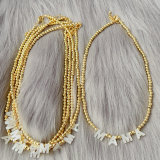 Shell mama words gold bead necklace
