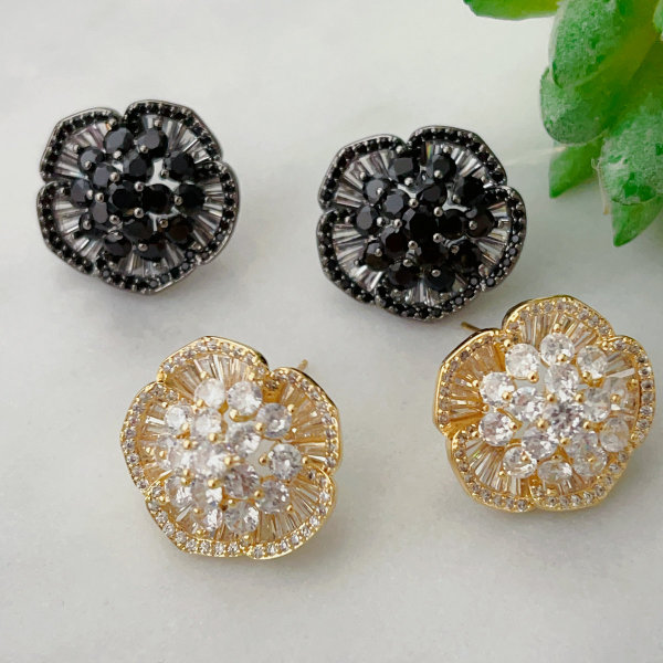 Pave zircon flower earrings