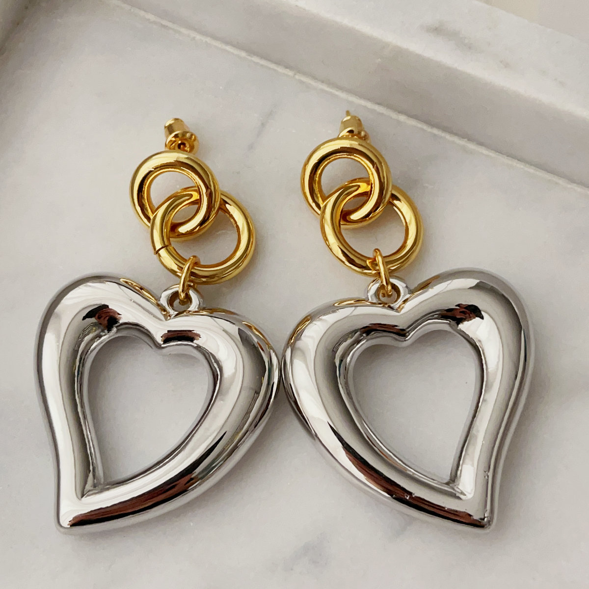 Silver heart pendant earrings