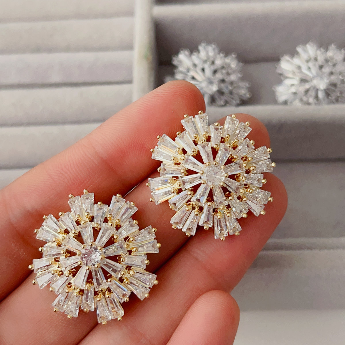 Pave zircon flower earrings