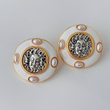White enamel coin earrings