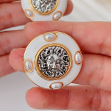White enamel coin earrings