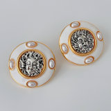 White enamel coin earrings