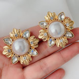 Flower glass pearl earrings
