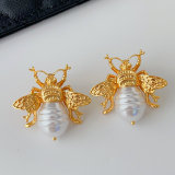 Glass pearl bee earrings
