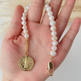 Fresh water pearl bracelet with coin pendant