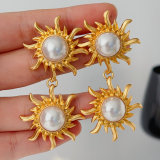 Sun flower glass pearl earrings