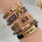 Stainless steel channel leather bangle
