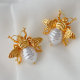 Glass pearl bee earrings