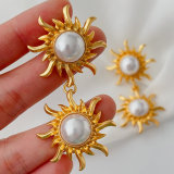 Sun flower glass pearl earrings