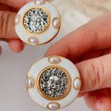 White enamel coin earrings