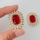 Square pearl earrings