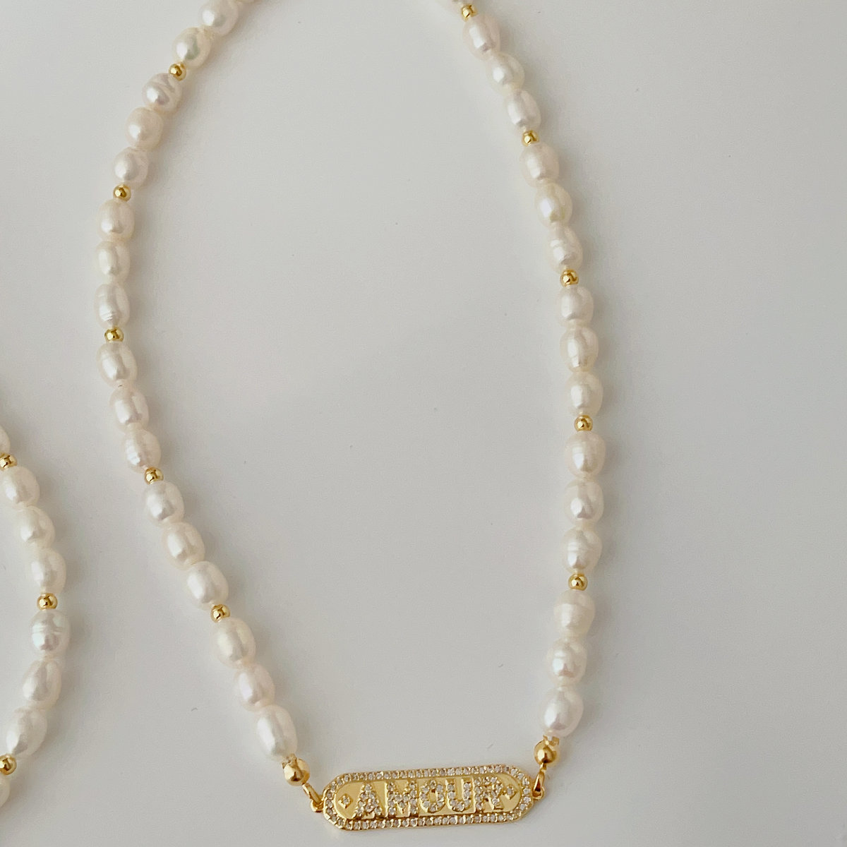 Fresh water pearl amour charm necklace 14inch