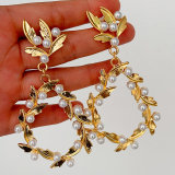 Leaf glass pearl chunky earrings