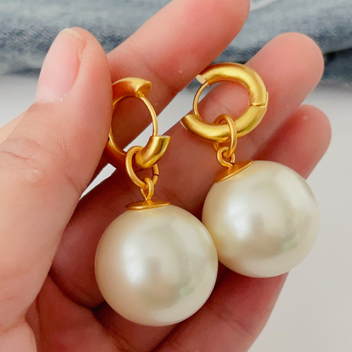 Big glass pearl drop earrings