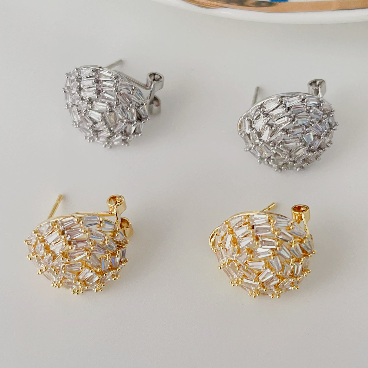 Pave zircon round earrings