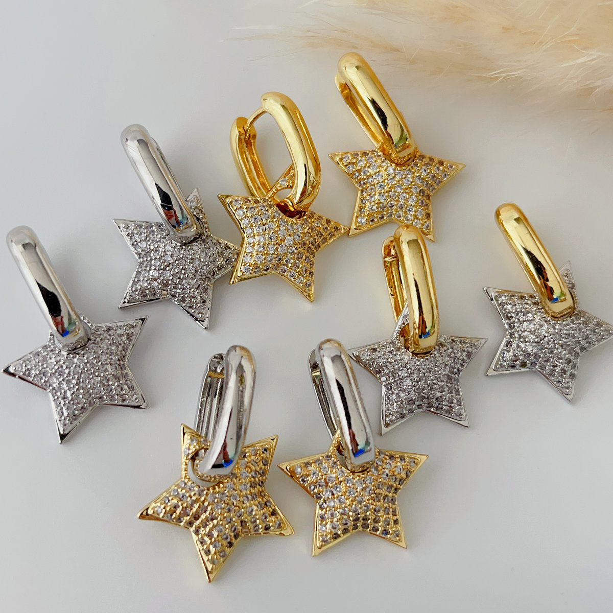 Pave star pendant earrings