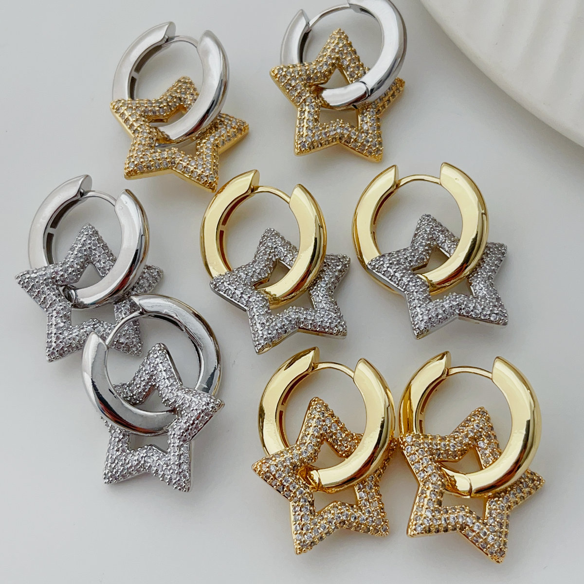 Pave star pendant earrings