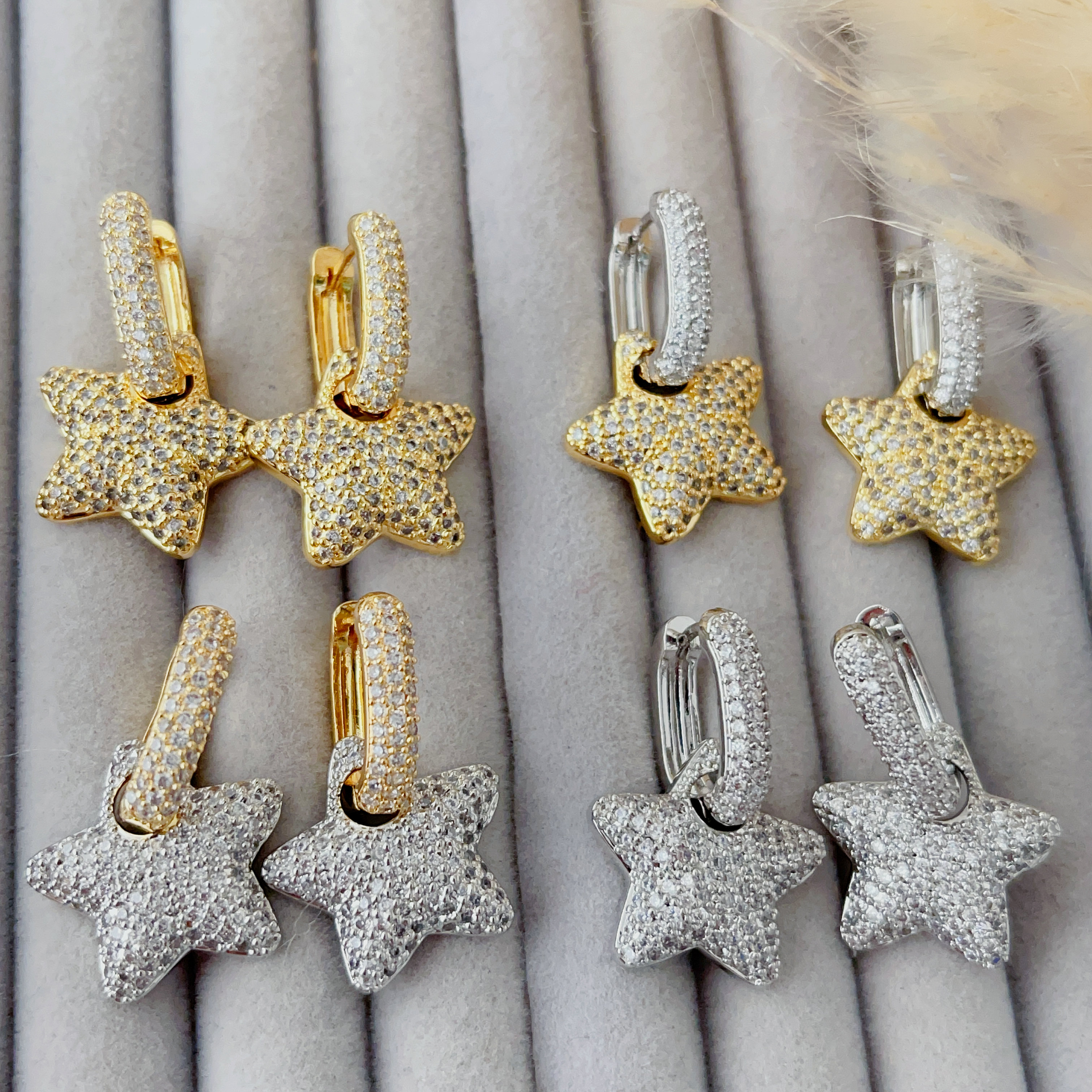 Pave star pendant earrings