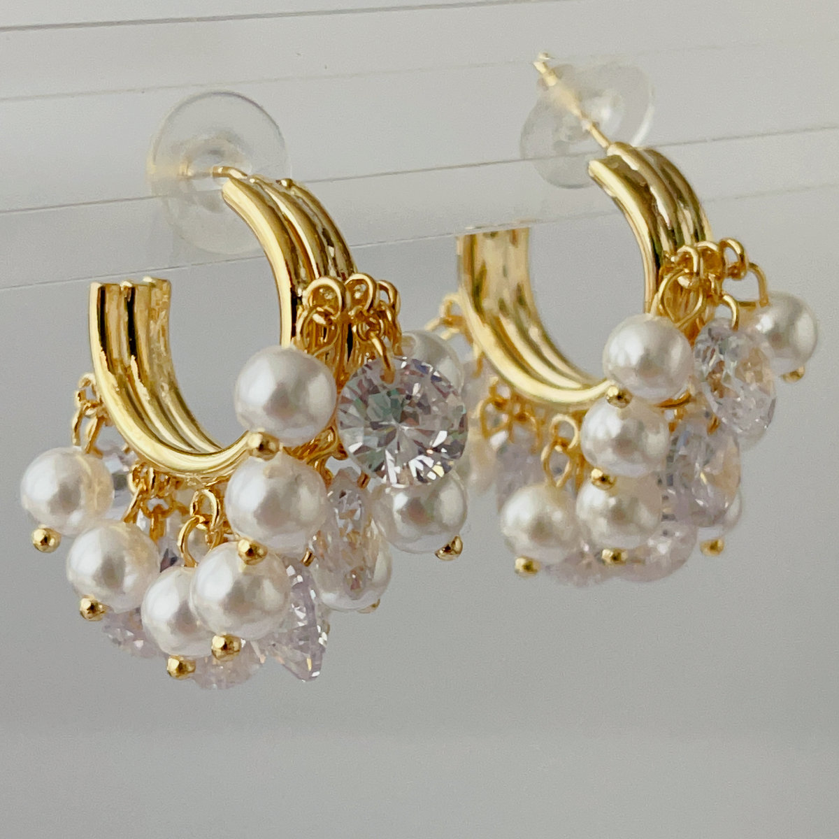 Glass plear charm hoops