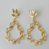 Leaf glass pearl chunky earrings