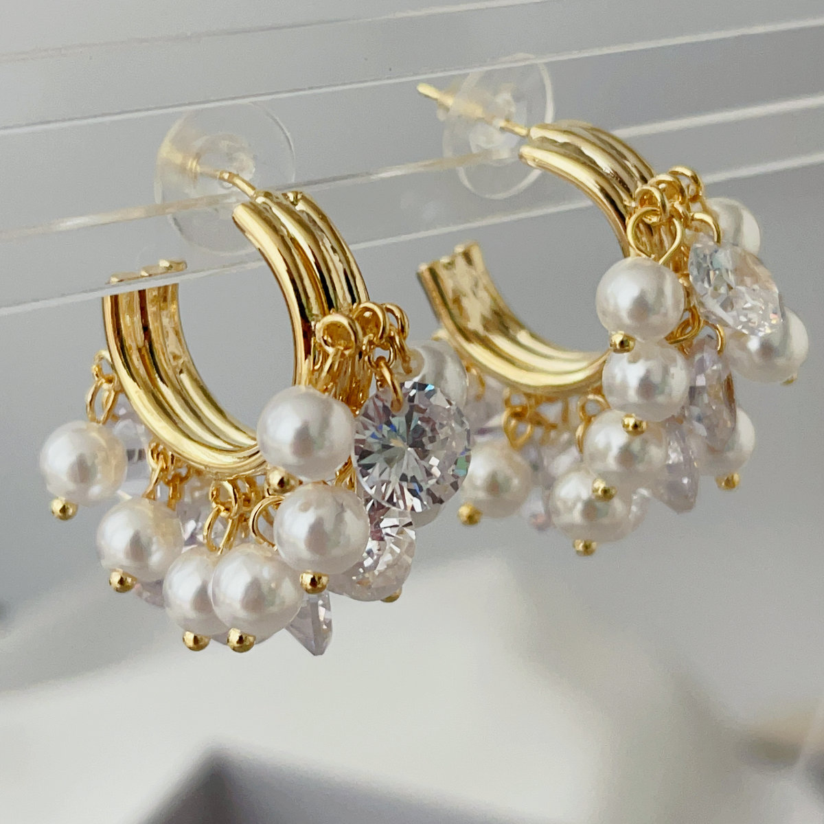 Glass plear charm hoops