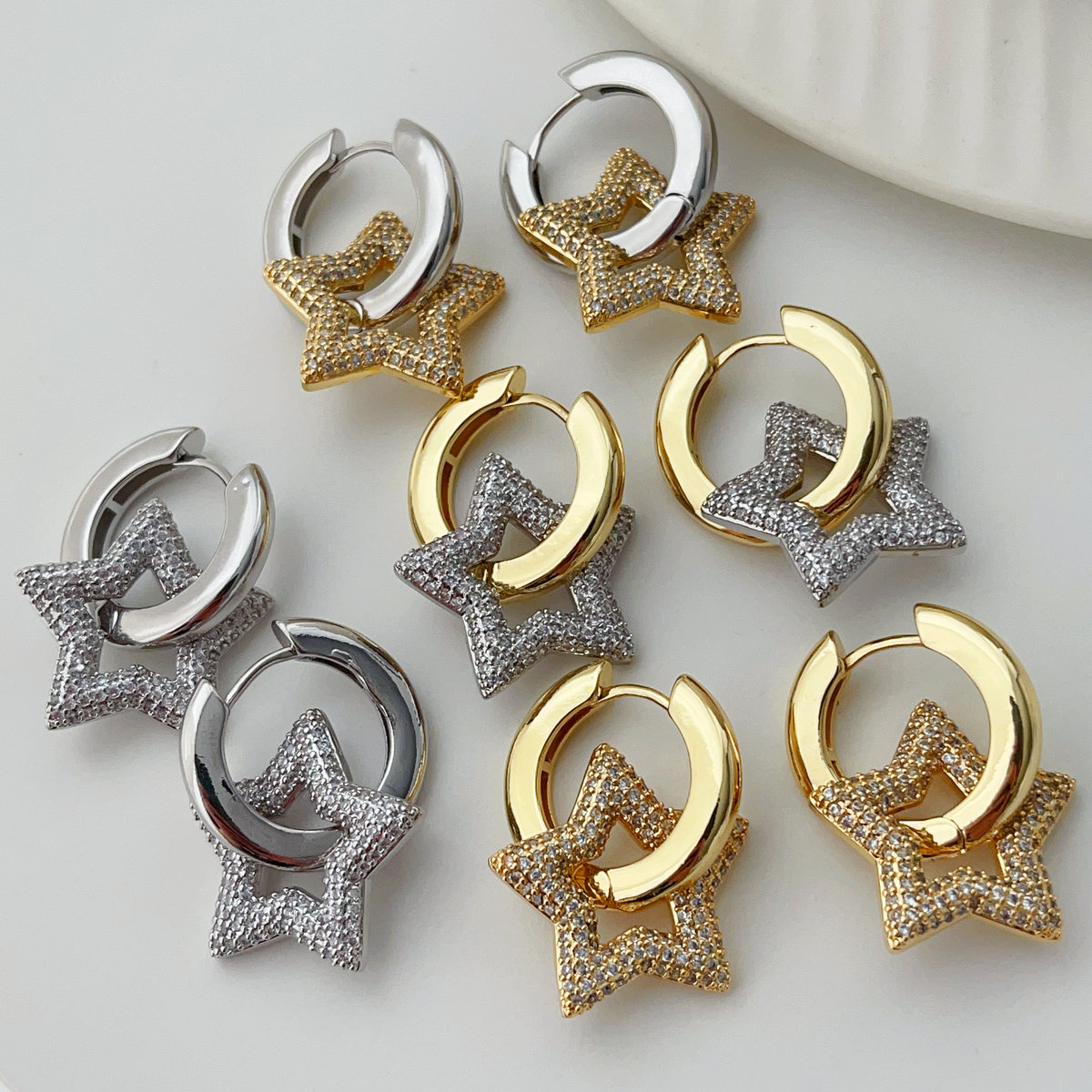 Pave star pendant earrings