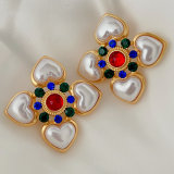 Clover glass pearl earrings