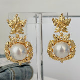Leaf glass pearl chunky earrings