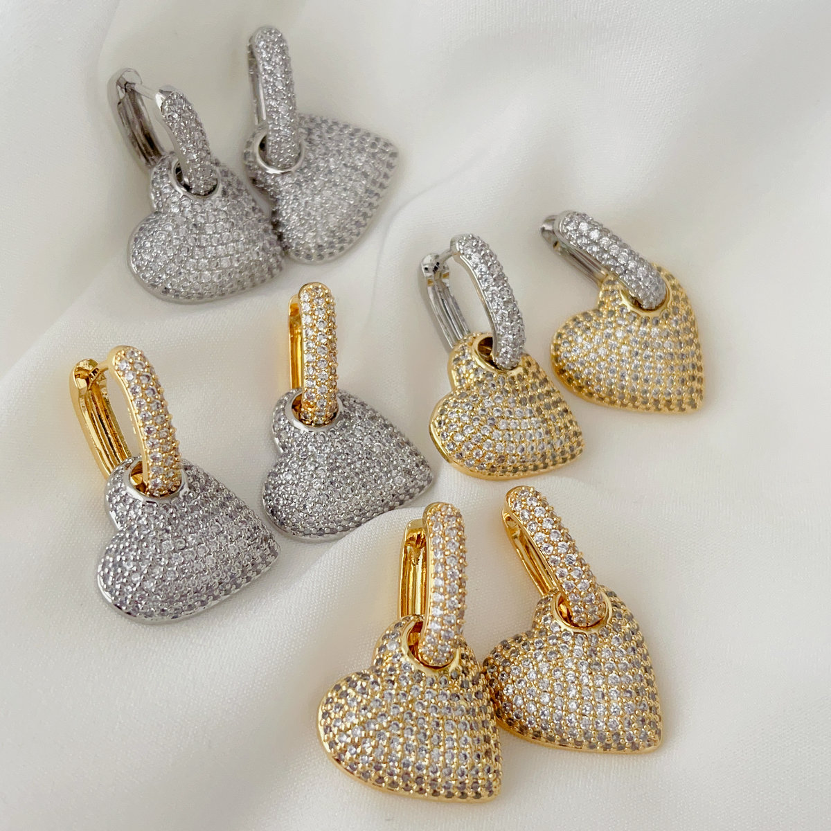 Pave heart pendant earrings