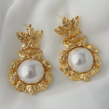 Leaf glass pearl chunky earrings