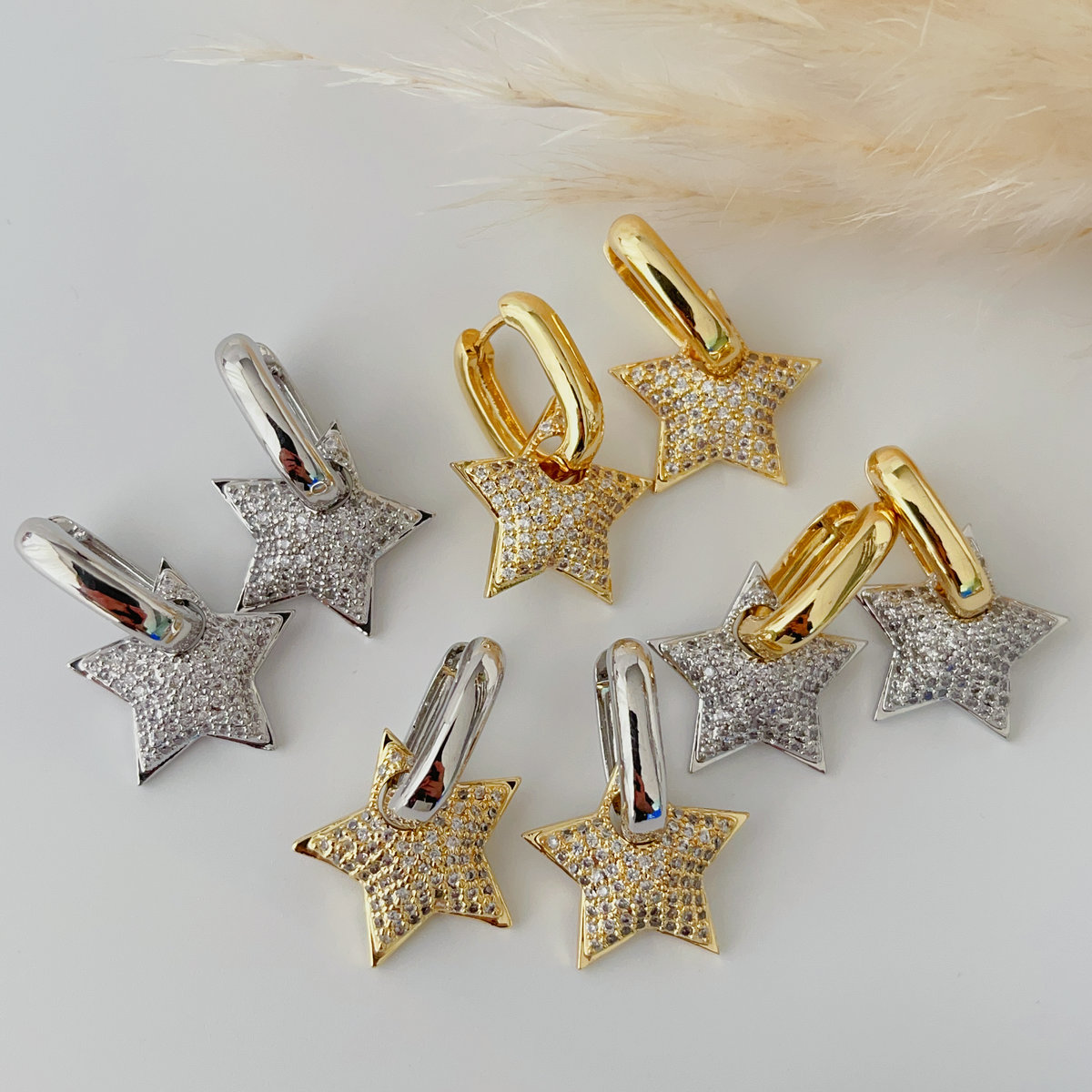 Pave star pendant earrings