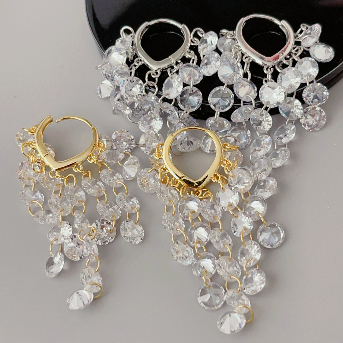Long crystal chain tassel earrings