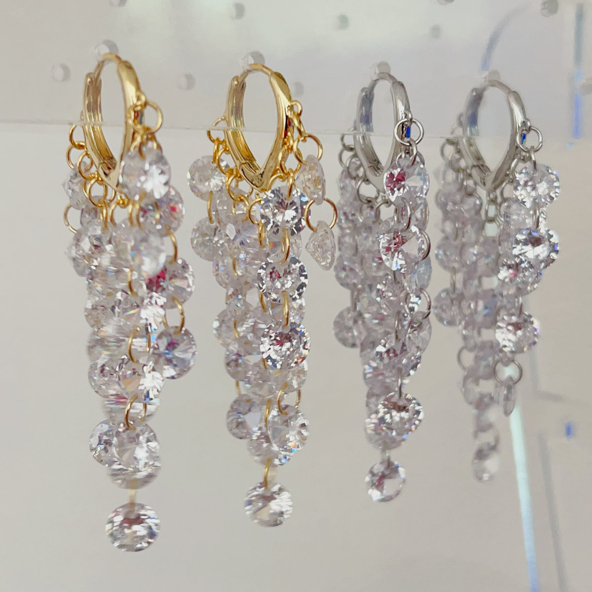 Long crystal chain tassel earrings