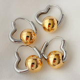 Gold ball heart earrings
