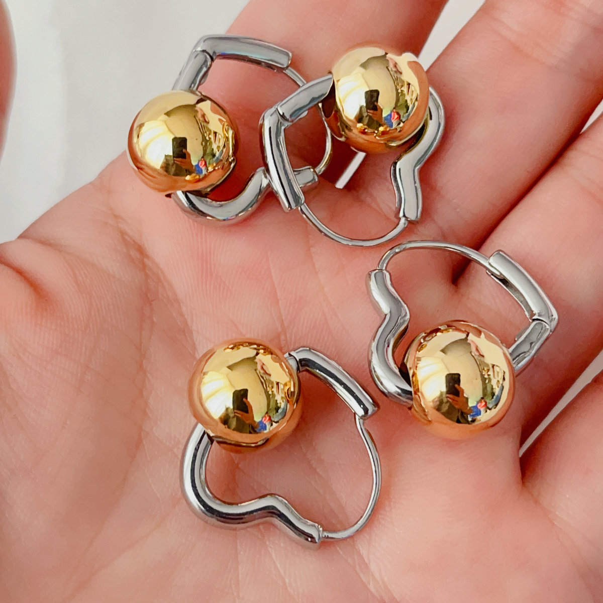 Gold ball heart earrings