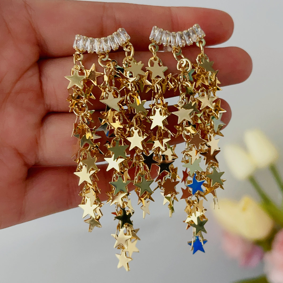 Star chain tassel earrings