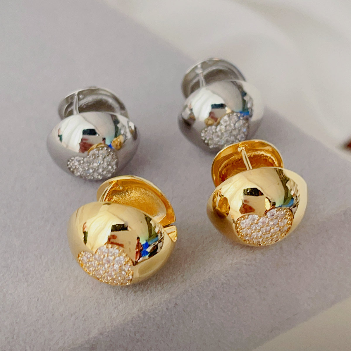 Pave heart ball earrings