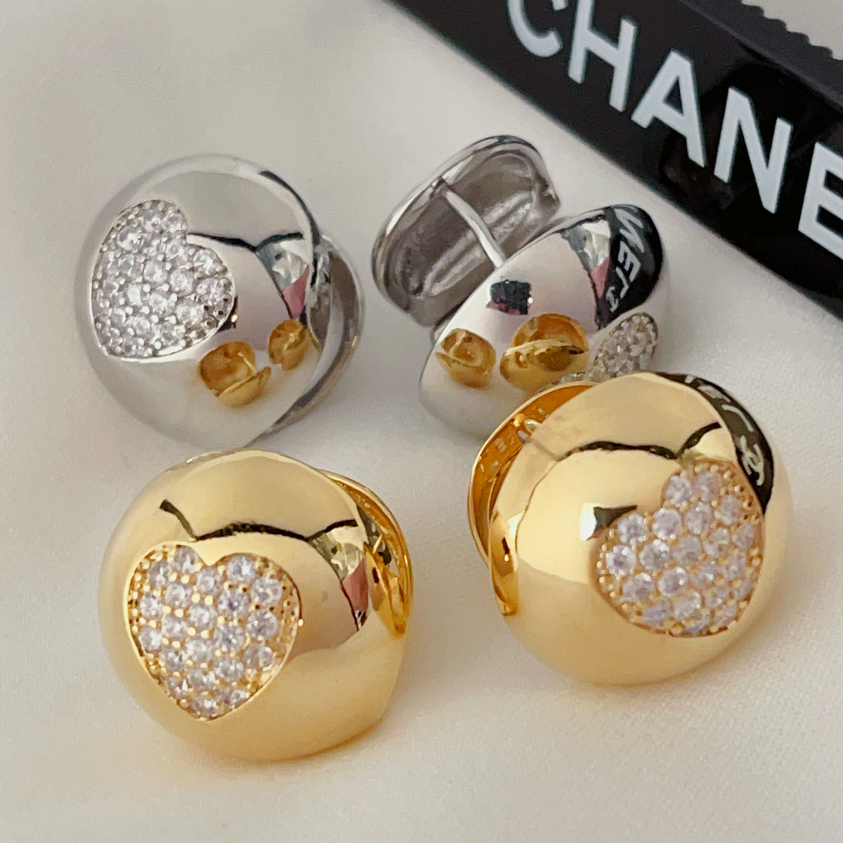 Pave heart ball earrings