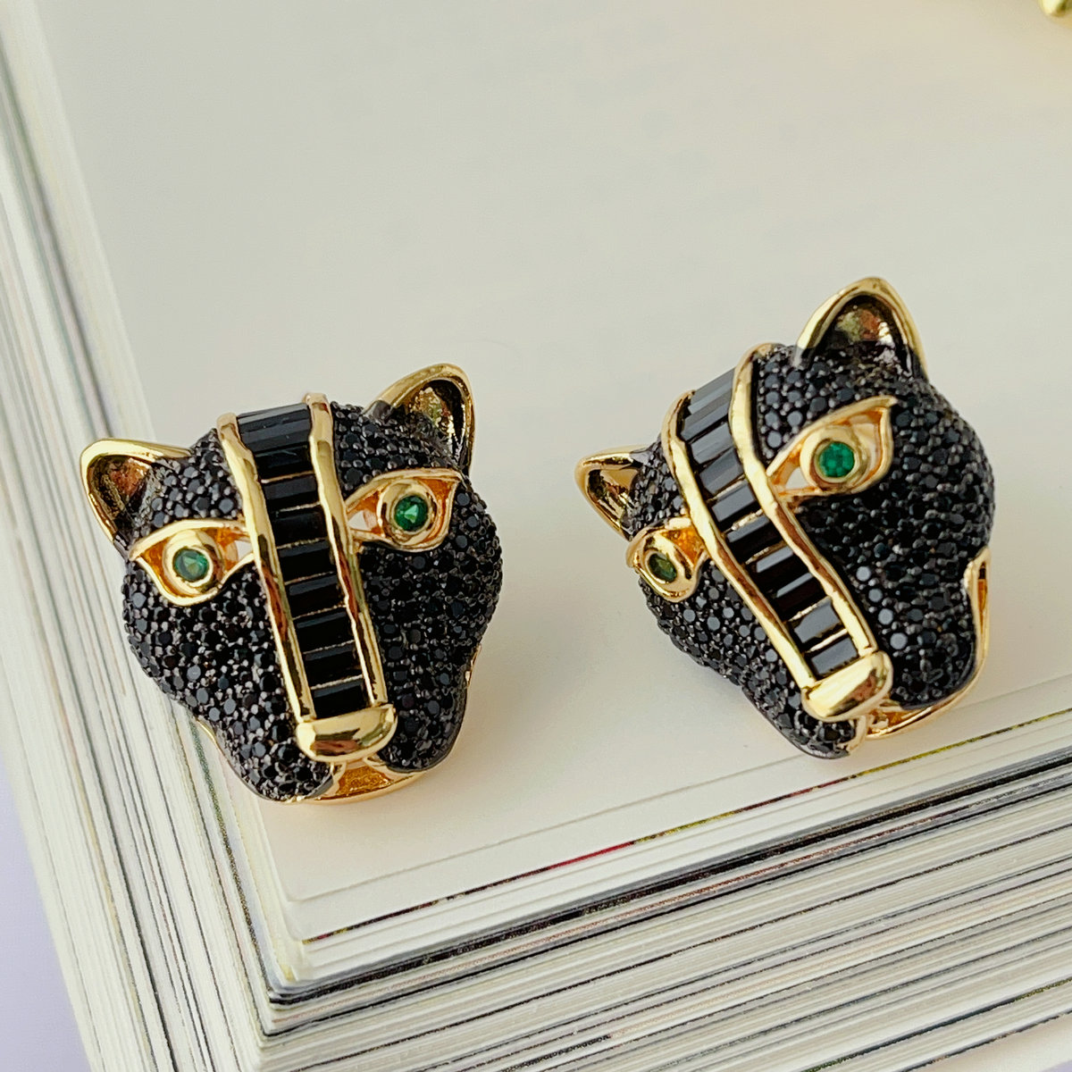 Pave black zircon leopard earrings