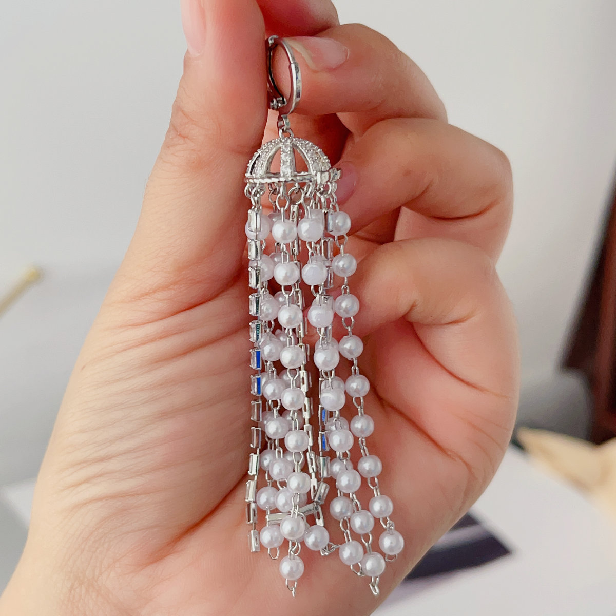 Long pearl tassel earrings