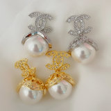 Big drop pearl channel earrings