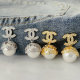 Big drop pearl channel earrings