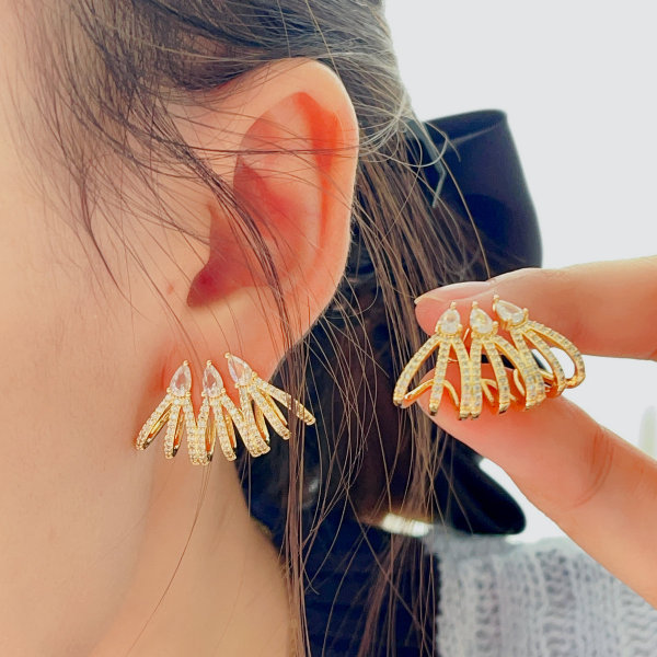 Pave fan earrings