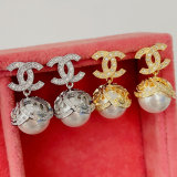 Big drop pearl channel earrings